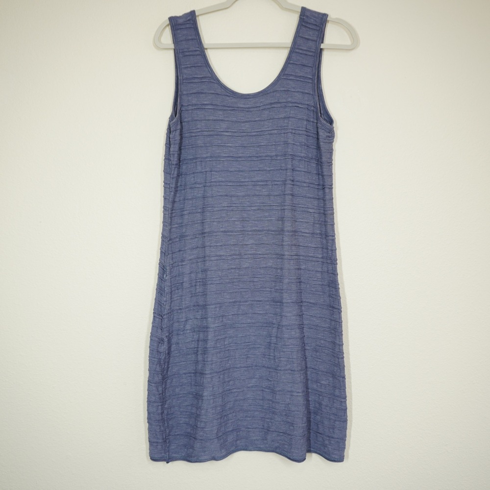 Toad&Co Size Large Blue Textured Organic Cotton Tencel Sleeveless Shift Dress
